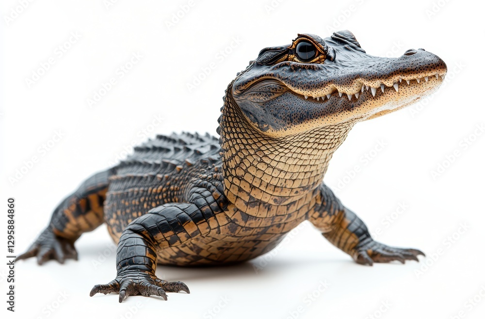 Naklejka premium Close-Up of a Realistic Alligator Model with Detailed Textures and Vivid Colors on a White Background for Creative Use in Nature and Wildlife Projects