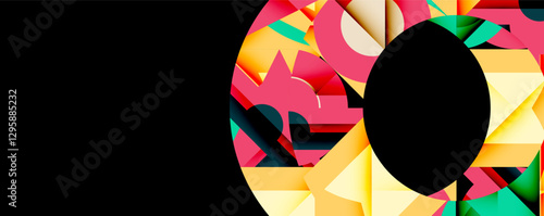 Abstract geometric artwork with interwoven angular and curved shapes, dynamic composition with smooth gradients and bold contrasts