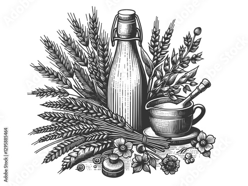 Dairy Bottle with Grains and Cup vector