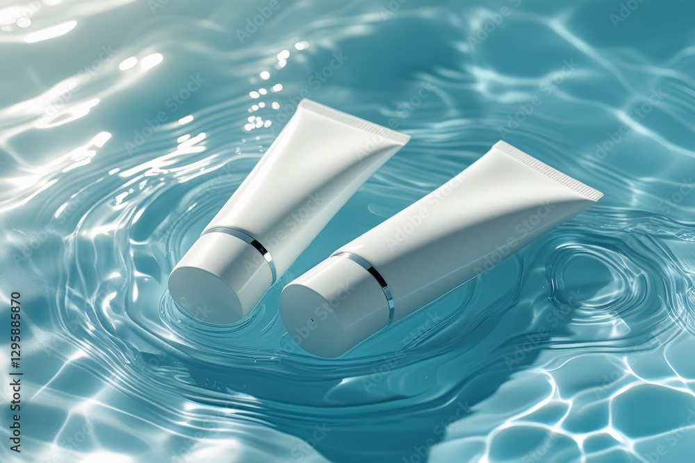 a group of white containers on water a group of white containers on water