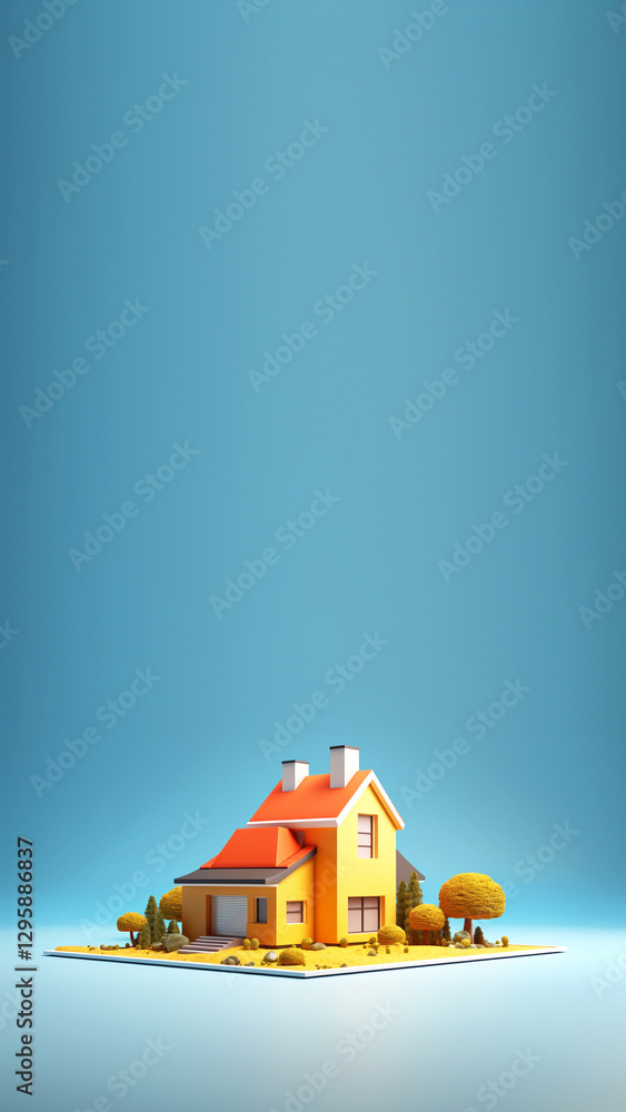 A vertical image featuring a house in shades of yellow and blue, symbolizing real estate, mortgage, and financial planning. renting, buying, selling, and loans A vertical image featuring a house in shades of yellow and blue, symbolizing real estate, mortgage, and financial planning. renting, buying, selling, and loans