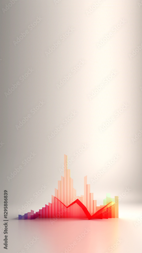 A vertical image featuring a red pastel graph on a minimalist background, symbolizing business analytics and data visualization. financial trends, business reports, and statistical analysis