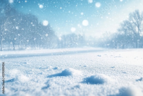 Wallpaper Mural Winter landscape, snowy ground, blurred snowflakes, ethereal blue sky, dreamy atmosphere Torontodigital.ca