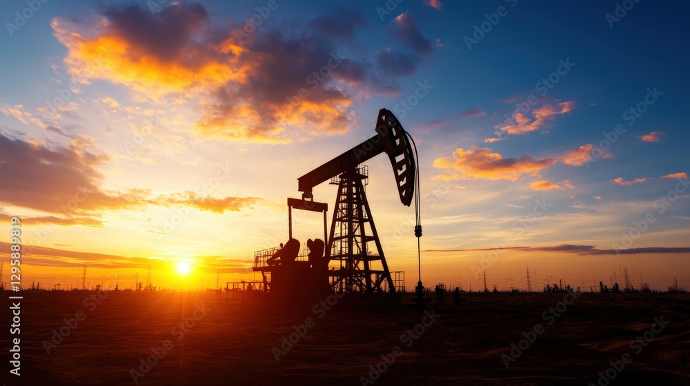 Large oil pump machinery in an industrial setting with blue sky and clouds in the background Large oil pump machinery in an industrial setting with blue sky and clouds in the background