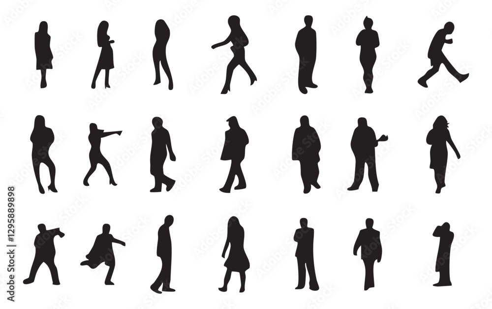 Fototapeta premium Silhouettes of diverse people in various poses