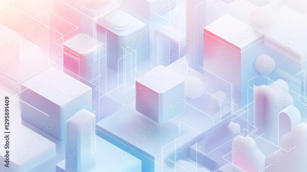 Fototapeta premium Abstract geometric shapes and lines in vibrant pastel colors