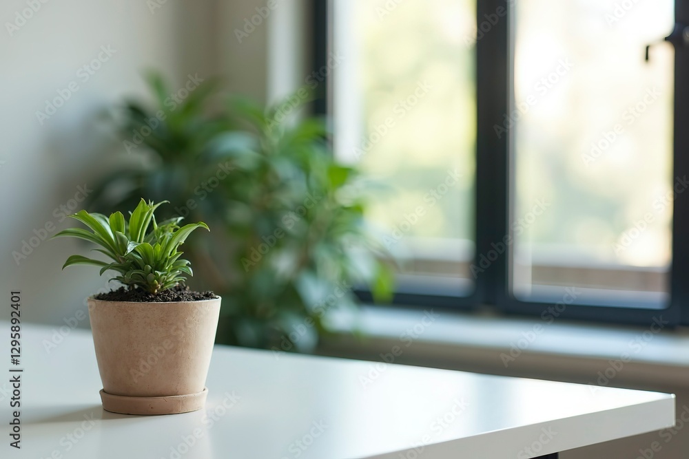 A potted plant on a modern desk, symbolizing simplicity and focus in a clean workspace. A potted plant on a modern desk, symbolizing simplicity and focus in a clean workspace.