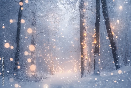 Wallpaper Mural Winter wonderland, snow-covered forest, soft bokeh lights, ethereal glow, misty atmosphere Torontodigital.ca