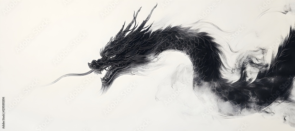 Fototapeta premium Intricate black and white drawing of a majestic dragon with detailed features