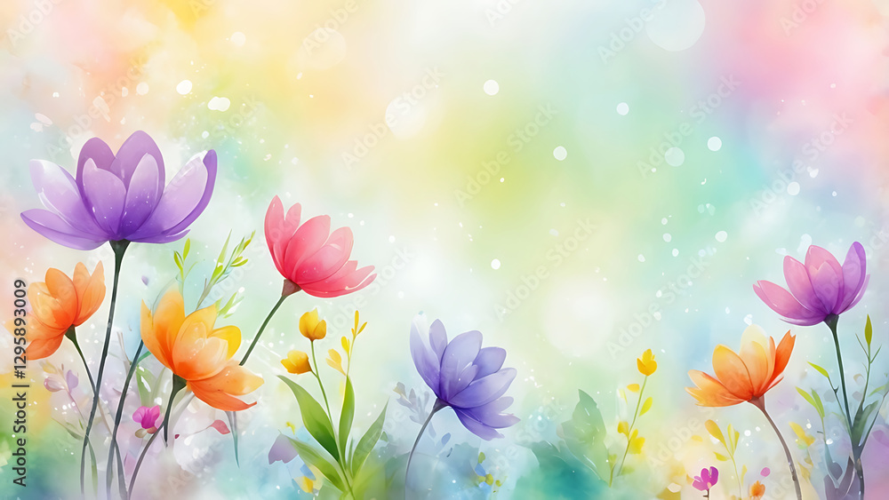 Abstract gentle pastel background with blurred spring flowers and light glow. Abstract gentle pastel background with blurred spring flowers and light glow.
