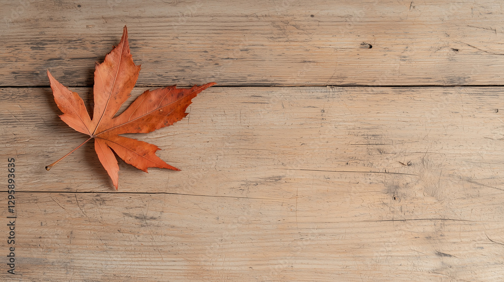 Obraz premium vibrant autumn leaf resting on textured wooden background