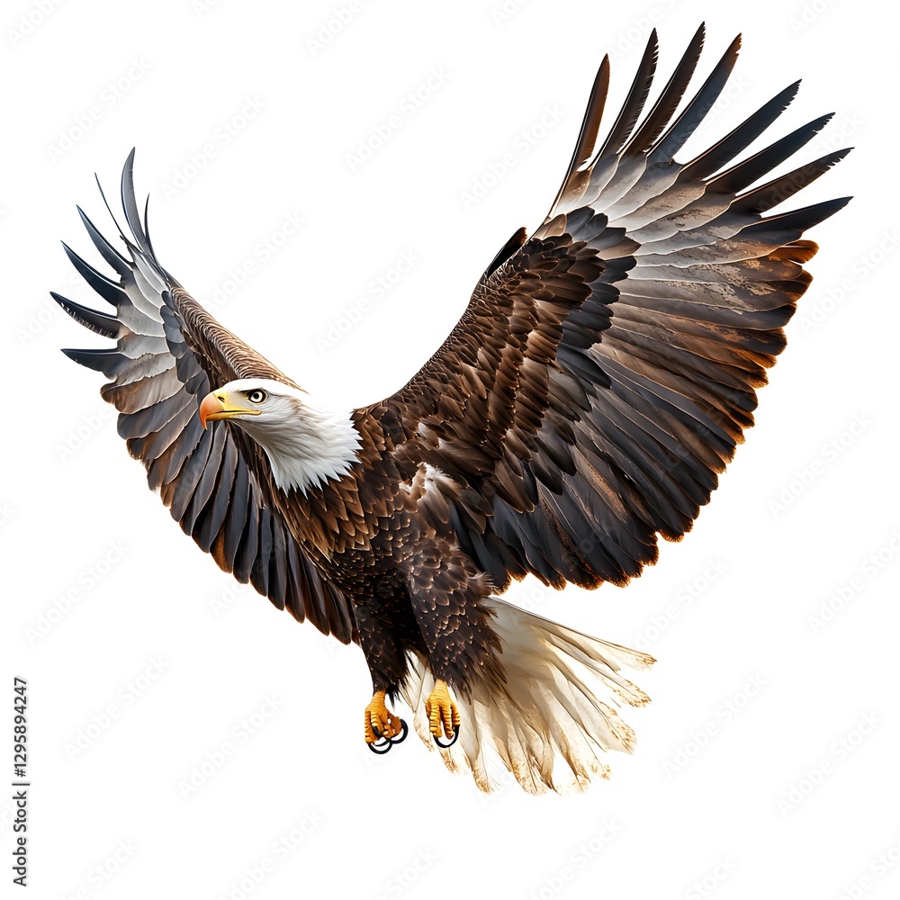 Fototapeta premium A majestic bald eagle soaring gracefully through the clear blue sky in flight