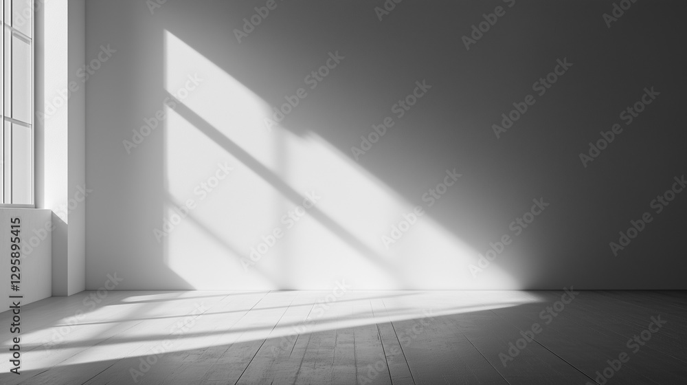 Obraz premium a sunbeam casts a diagonal shadow across a white wall in an empty room