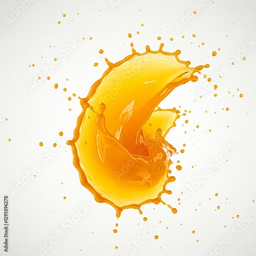 Professional studio photography, 4K, ultra-realistic, realistic style on a white background: Orange splash – a powerful burst of juice spreading in all directions.
