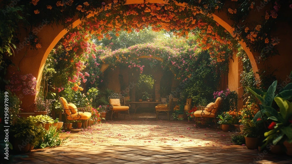 Sunlit Patio Garden with Archways Sunlit Patio Garden with Archways