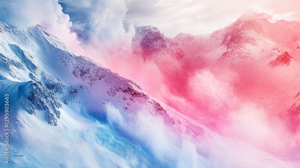 Obraz premium Majestic snowy mountains with colorful clouds and mist