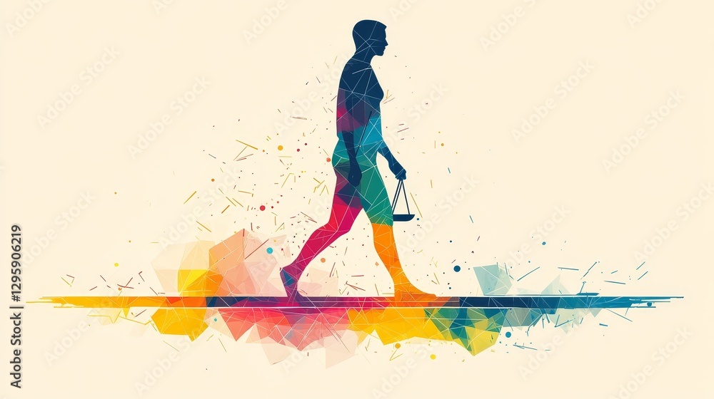 Naklejka premium A colorful silhouette of a person balancing justice and harmony in vibrant style.