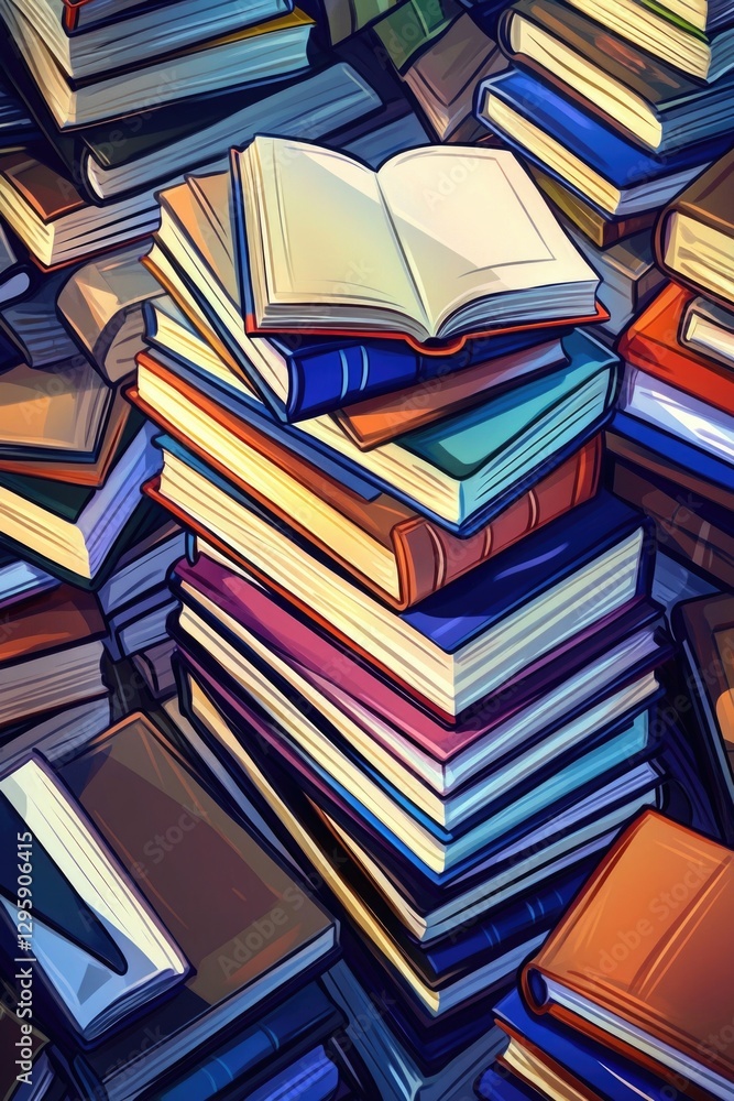 A pile of colorful books stacked on top of each other. A pile of colorful books stacked on top of each other.