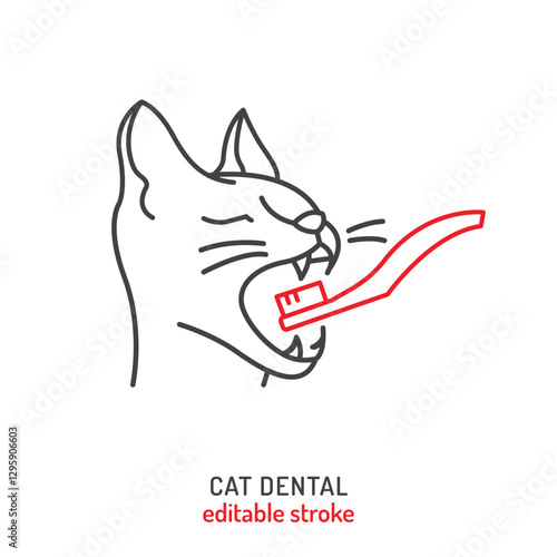 Cat dental care. Minimalist linear icon, pictogram, symbol.