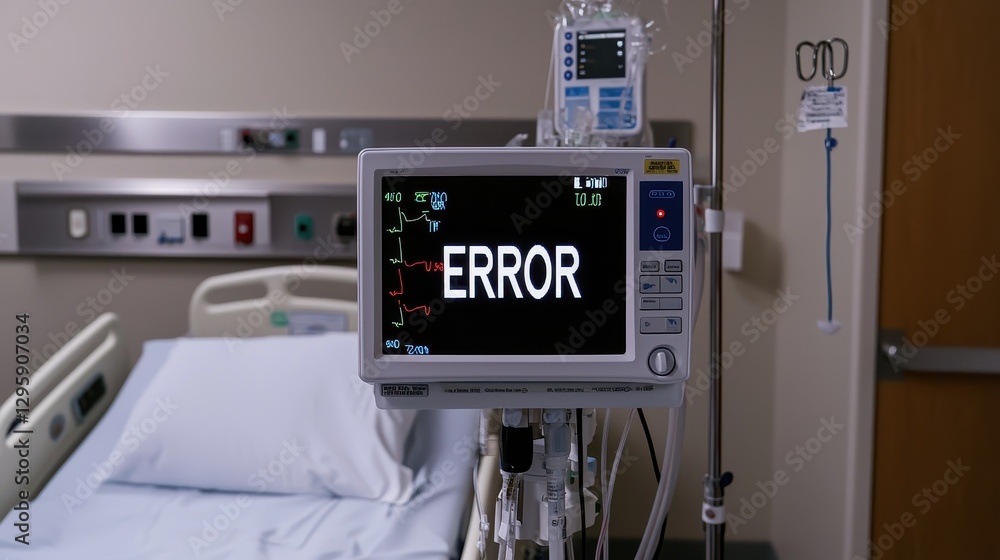 Fototapeta premium Medical equipment error display in hospital room health context clinical environment close-up view technology impact