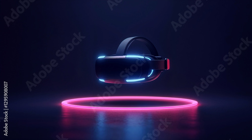 VR headset floating in mid-air against a dark background