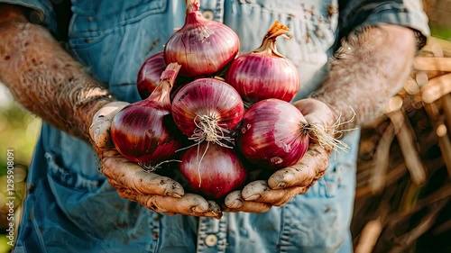 onion in the hands of a man. selective focus