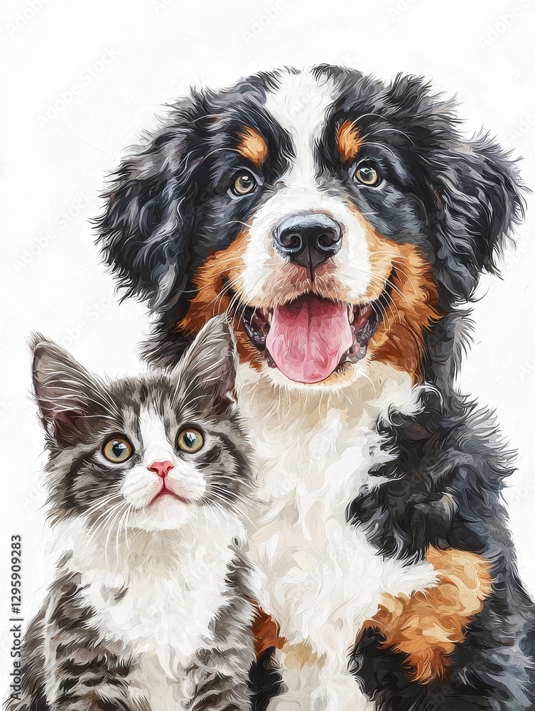 Playful dog and cat portrait home setting pet illustration indoor environment close-up view friendship concept Playful dog and cat portrait home setting pet illustration indoor environment close-up view friendship concept