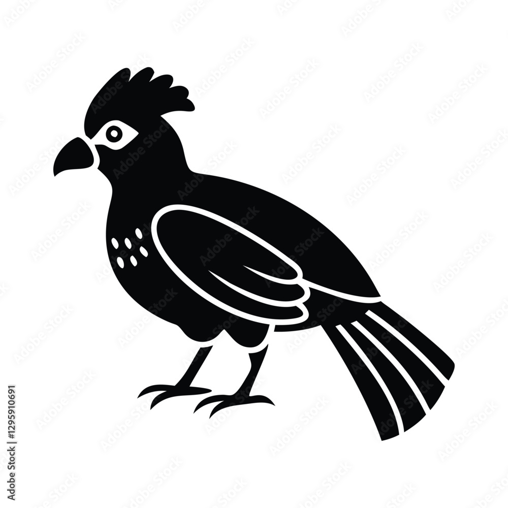 Fototapeta premium Black Silhouette of Crested Bird – Exotic Songbird Vector Illustration
