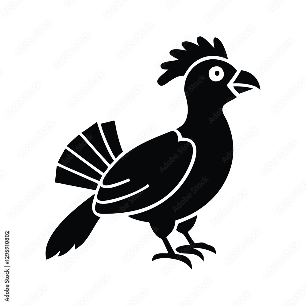 Fototapeta premium Black Silhouette of Crested Bird – Exotic Songbird Vector Illustration