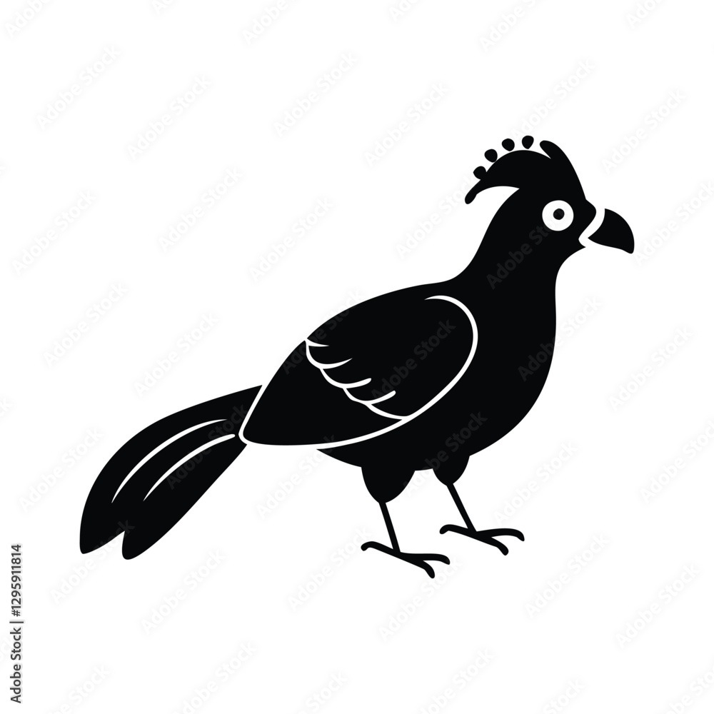 Fototapeta premium Black Silhouette of Crested Bird – Exotic Songbird Vector Illustration