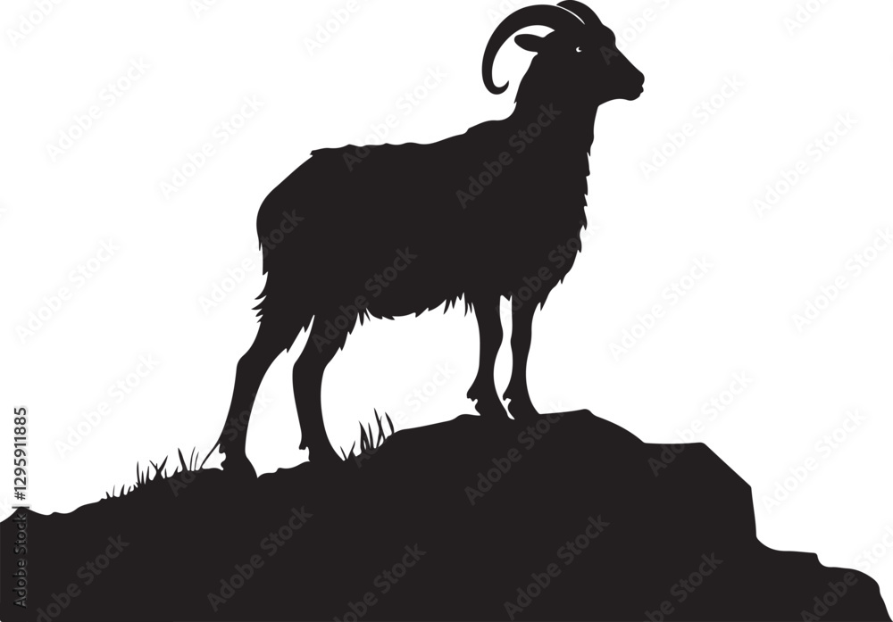 Fototapeta premium Wild Goat and Deer Silhouette Set 