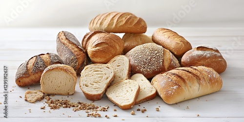 種類豊富な焼きたてパンの盛り合わせ、クラストが香ばしい食卓パン | Assorted Freshly Baked Bread with Crispy Crust