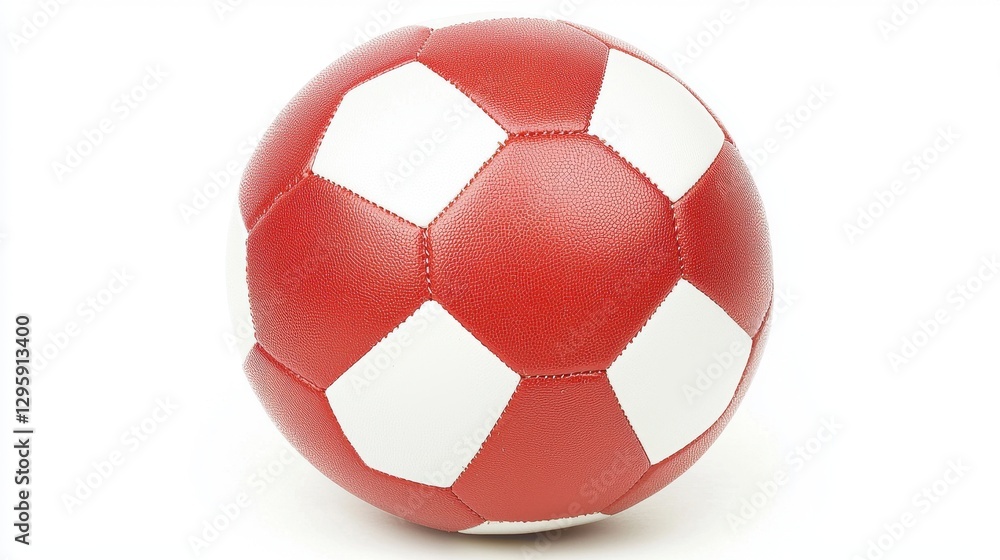 Naklejka premium Red and White Soccer Ball on White Background Close-Up View
