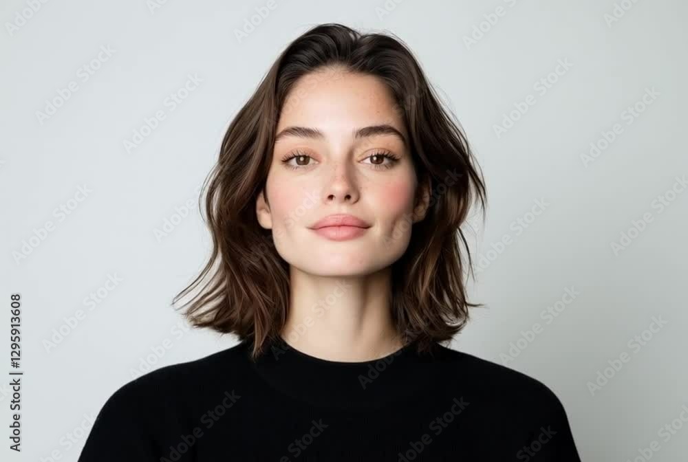 Brunette model posing with subtle changes in expression on white background Brunette model posing with subtle changes in expression on white background