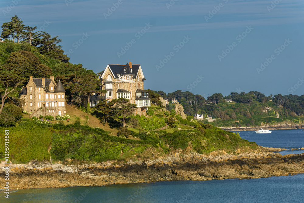 Fototapeta premium old villas on Trestrignel beach, Perros Guirec, Brittany, France