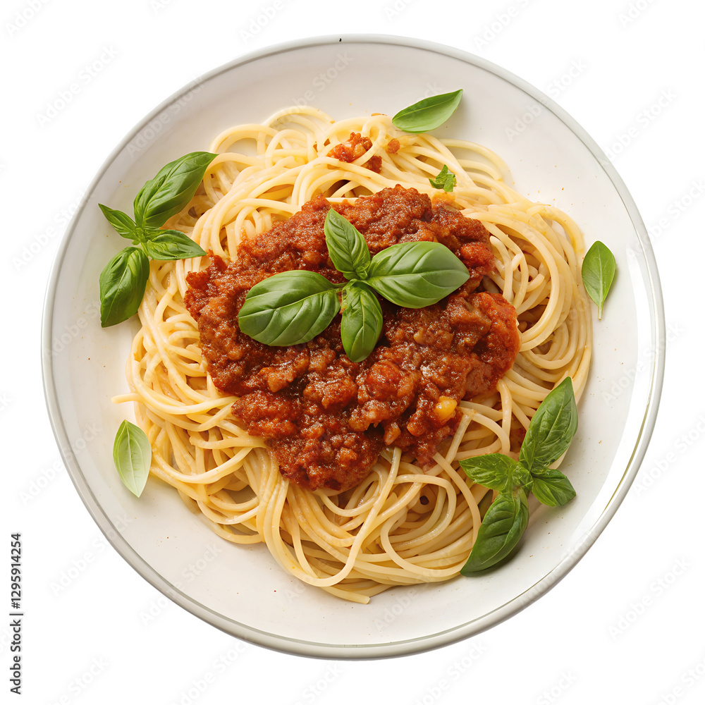 Close-Up Plate of Spaghetti Garnished with Basil Leaves, Isolated on Transparent Background: Ideal for Food Photography and Culinary Design Close-Up Plate of Spaghetti Garnished with Basil Leaves, Isolated on Transparent Background: Ideal for Food Photography and Culinary Design