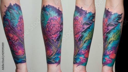 Colorful floral forearm tattoo