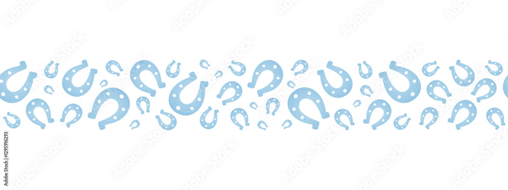 Lucky blue horseshoe. Glamorous silhouette. Gradient. Seamless long horizontal border. Endless vector pattern. Isolated colorless background. Symbol of good luck.
Lucky blue horseshoe. Glamorous silhouette. Gradient. Seamless long horizontal border. Endless vector pattern. Isolated colorless background. Symbol of good luck.