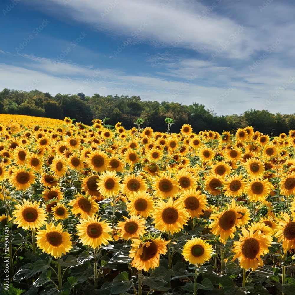 Obraz premium Field of sunflowers in full bloom joy and positivity on a 