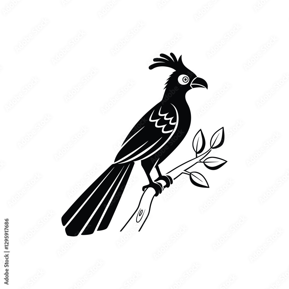 Fototapeta premium Royal Crested Bird Silhouette Standing on Grass – Vector Art