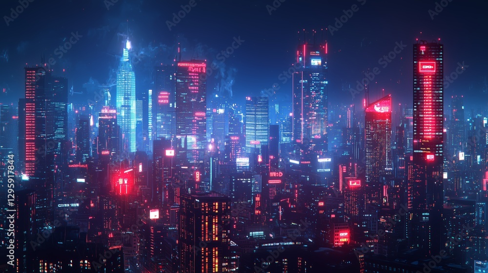 Futuristic Cityscape with Neon Lights and Skyscrapers Futuristic Cityscape with Neon Lights and Skyscrapers
