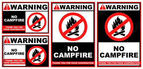 Set Prohibition warning no campfire public sign design vector illustration
