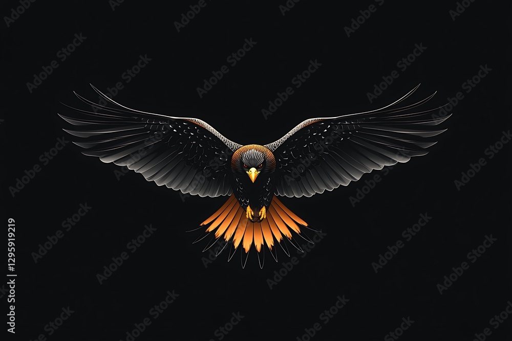 Naklejka premium Symmetrical hawk logo with fully spread wings on a black background.