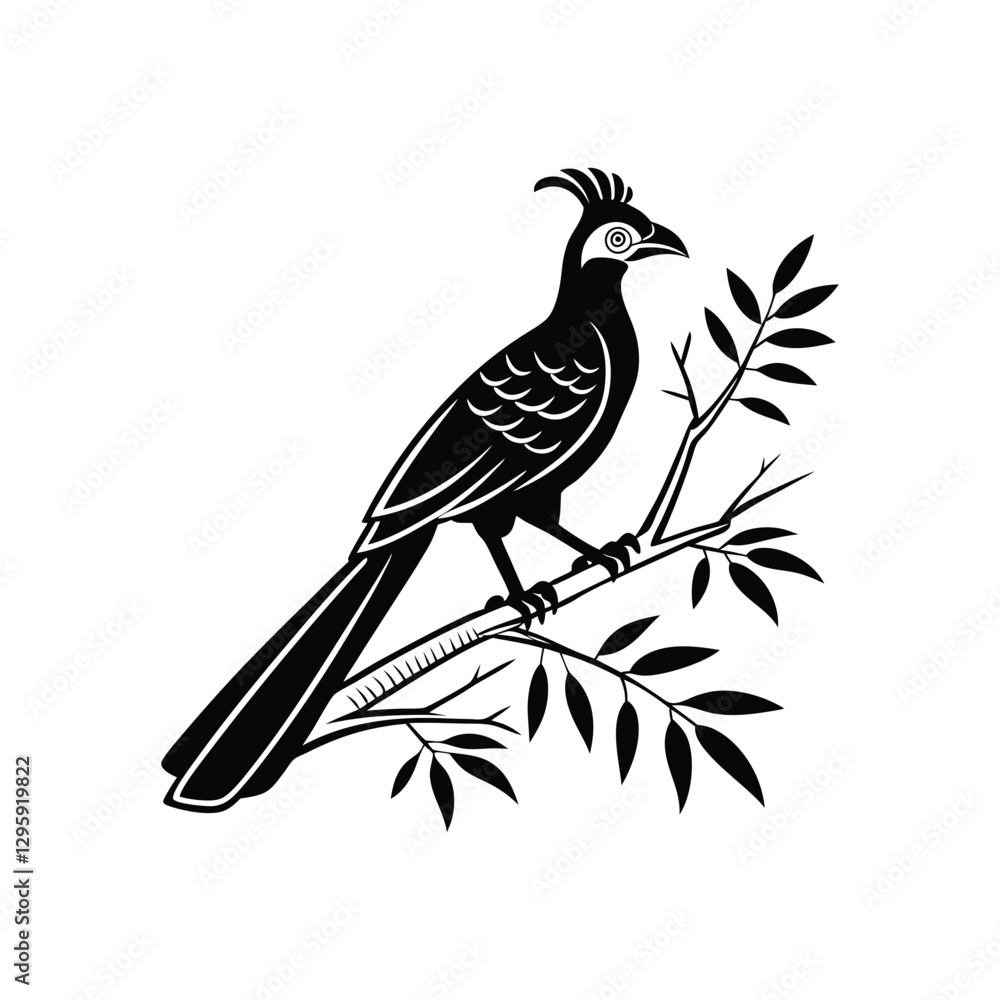 Obraz premium Royal Crested Bird Silhouette Standing on Grass – Vector Art