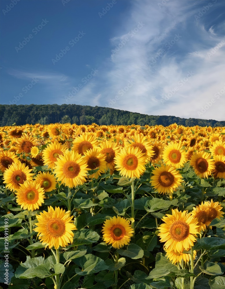 Fototapeta premium Field of sunflowers in full bloom joy and positivity on a 