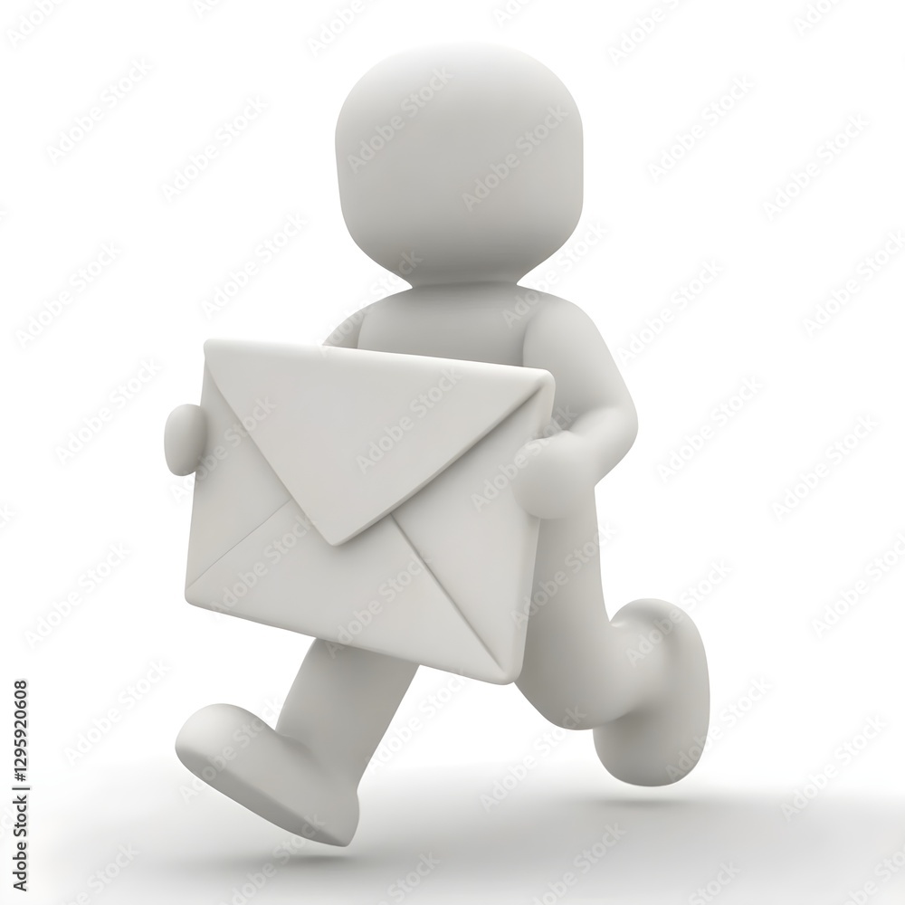 3d man with envelope, A stylized, three-quarter view of a simple, light gray, cartoon-like figure. The figure is depicted as a 3D model, with no discernible facial features. It is carrying a large, 3d man with envelope, A stylized, three-quarter view of a simple, light gray, cartoon-like figure. The figure is depicted as a 3D model, with no discernible facial features. It is carrying a large,