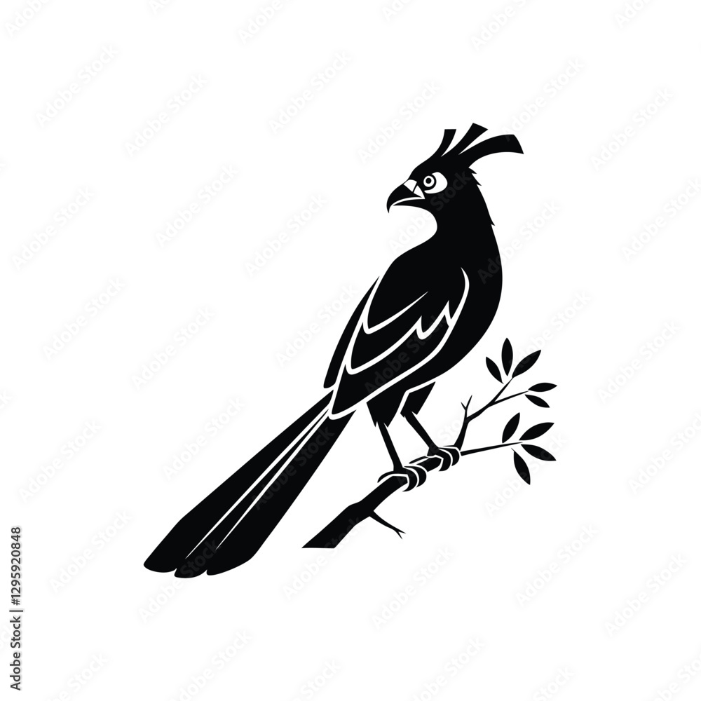 Obraz premium Royal Crested Bird Silhouette Standing on Grass – Vector Art