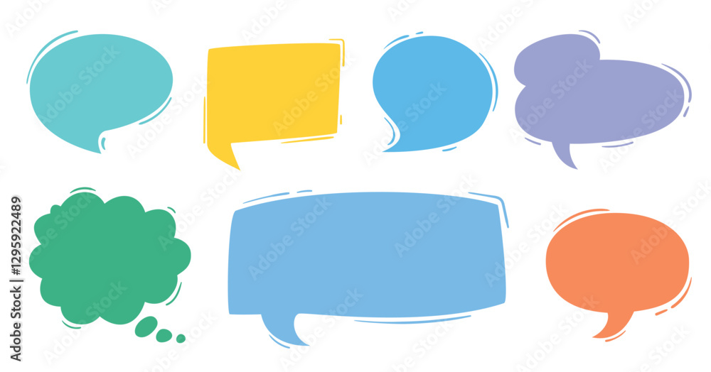 Set of flat colorful bubble speech, hand drawn speech bubble, stickers, price tag, badges Set of flat colorful bubble speech, hand drawn speech bubble, stickers, price tag, badges