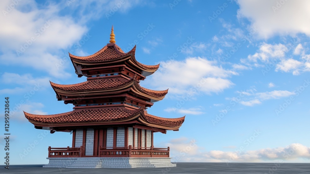 Fototapeta premium Three Story Brown and White Pagoda Under Blue Sky