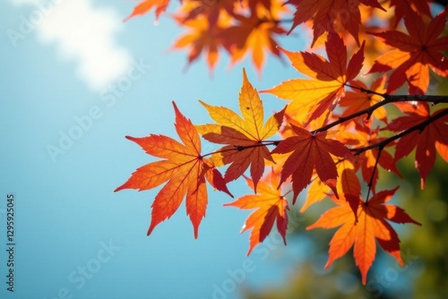 Autumn tree branch with changing leaves colors , branches, color, tree